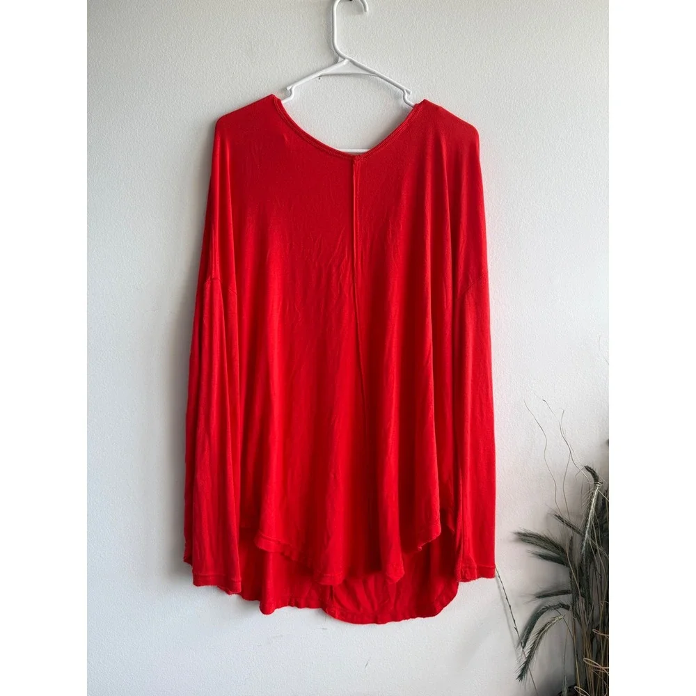 Free People We The Free Womens Red V Neck Long Sleeve Oversized Tunic Top M